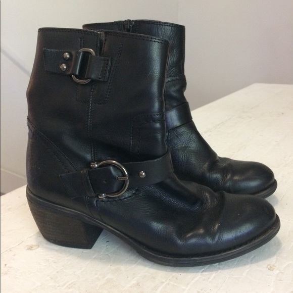 Clarks Shoes - Clarks Black Combat Moto Boots with Faux Buckles